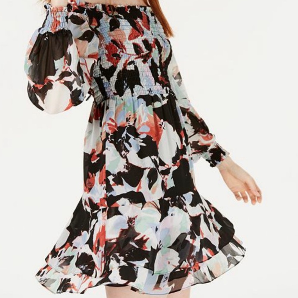 BAR III • dark floral smocked dress sz M